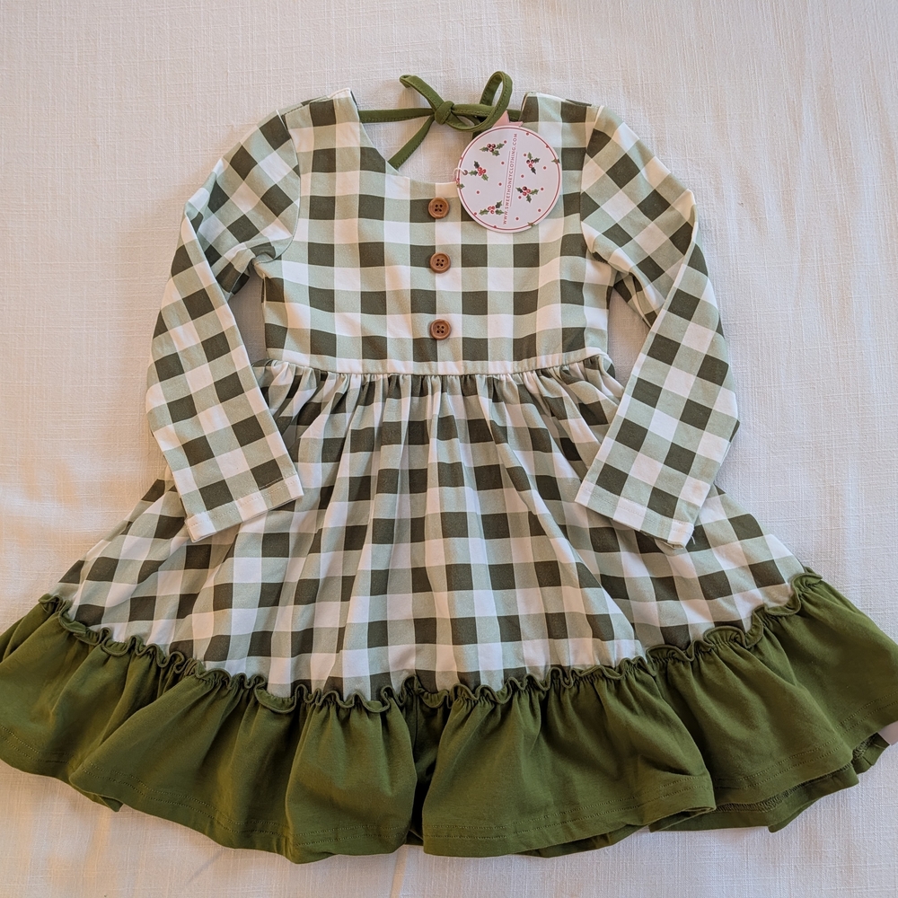 Green and White Gingham Dress
